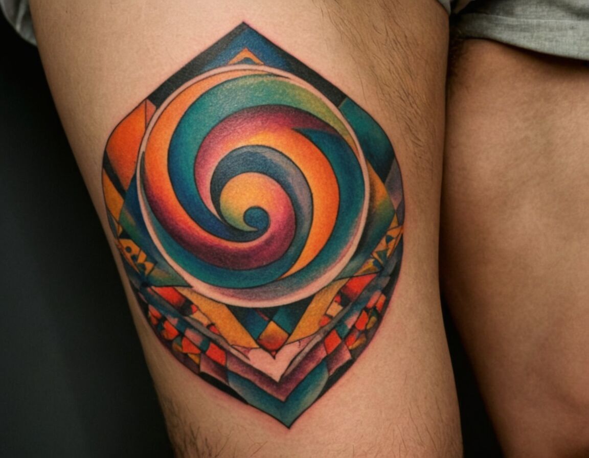 Abstrakte Kunst und Farben - Tattoo auf dem Oberschenkel bei Männern: Ideen
